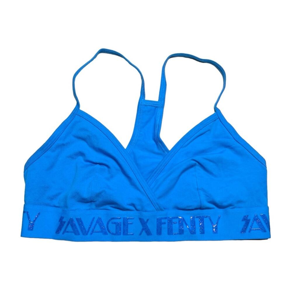 Forever Savage Bralette Malibu Blue Glitter Logo Size Large